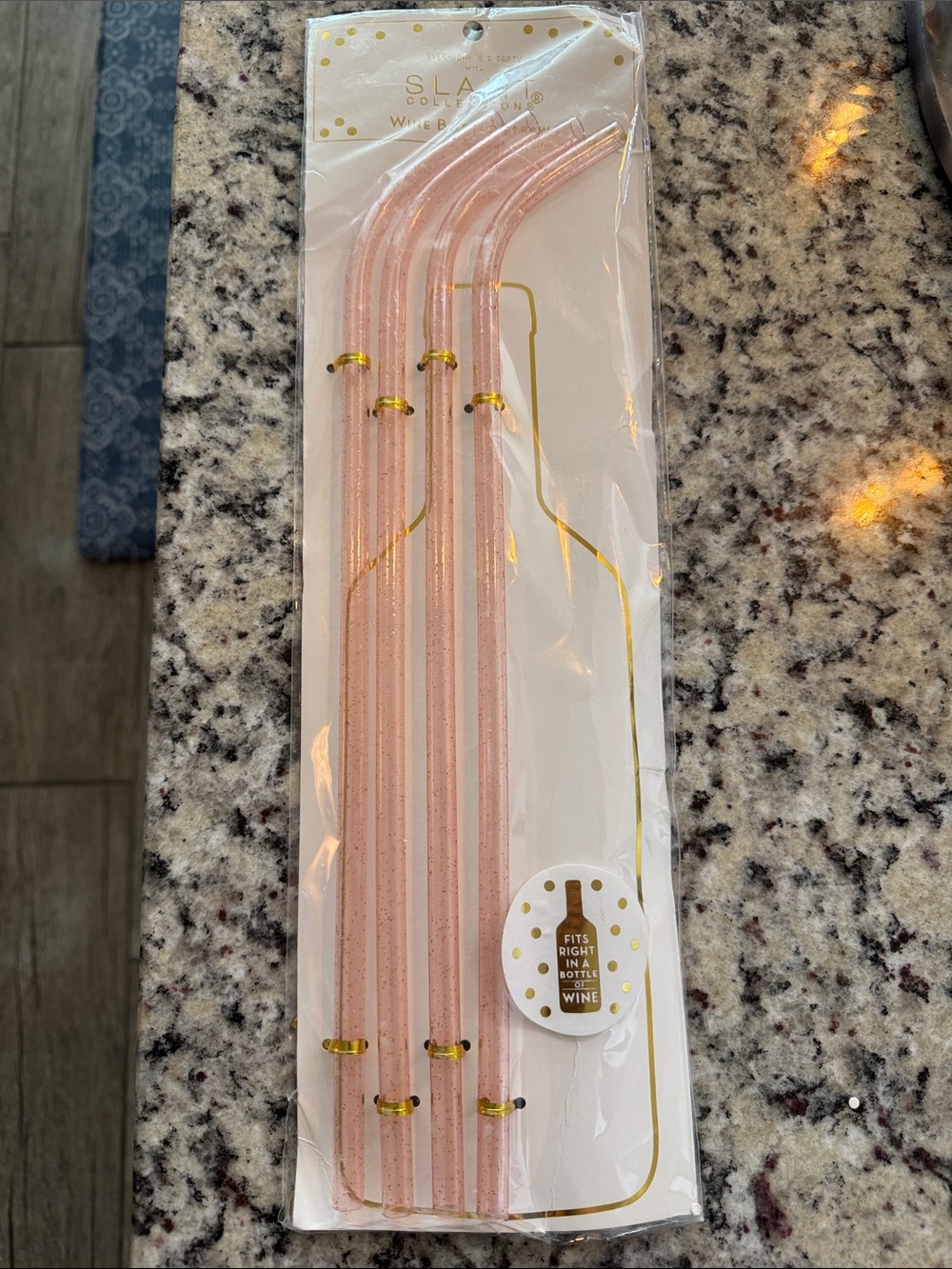 Glass Wine Bottle Straws - Rose Gold Glitter (Set of 4)
